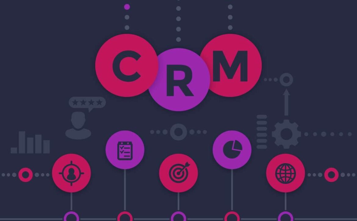 CRM, customer relationship management infographics, vector illustration, dark version