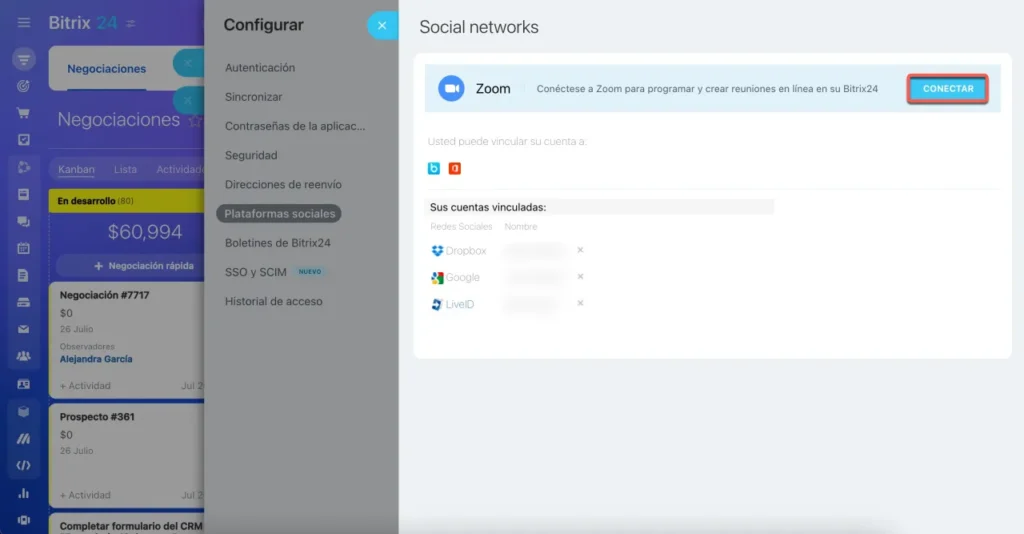 Integración de Zoom con Bitrix24